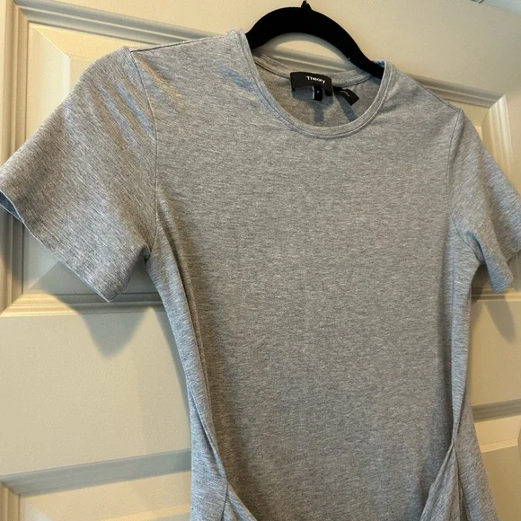 Theory Dakui Gray Tee Shirt Dress with Front tie Detail - Picture 5 of 8